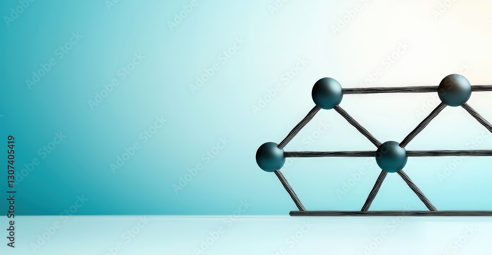 Poster material science nanomaterials concept. abstract molecular structure with a blue background.