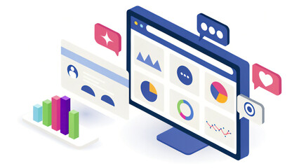 Dashboard displaying analytics and social media engagement metrics