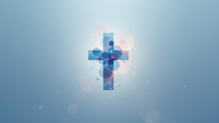 Obraz premium Christian iconography with glowing cross on a blue backdrop.
