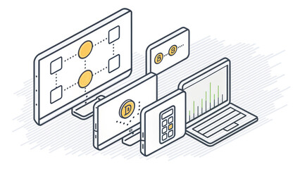 Digital devices displaying blockchain transactions and data analysis