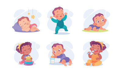 Baby Little Boy and Girl with Cute Face Vector Set