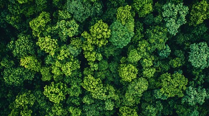 Fototapeta premium An aerial photograph of a forest canopy with varied green trees