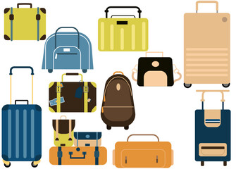 Travel Suitcases, Bags, and Luggage Vectors