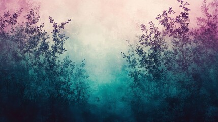 Trees and bushes appear against a moody ethereal atmospheric background