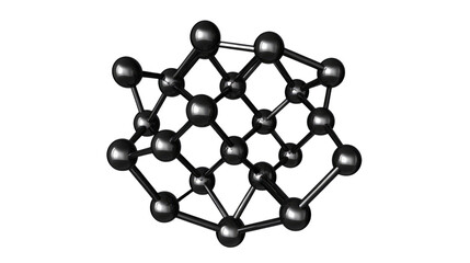 Visual representation of a molecular structure in black showcasing atomic connections and geometric arrangement,cut out 