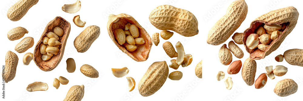 Poster A clipping path is included with the isolated peanuts, which are tasty and nutritious, on a transparent white background