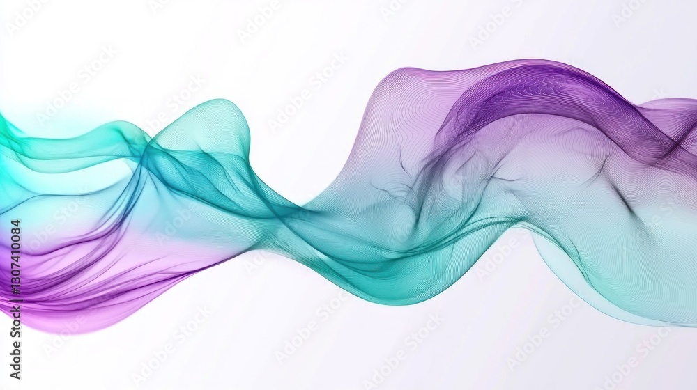 Poster abstract flowing wave form of multicolored fabric on white background