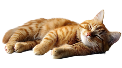 Ginger Cat Sleeps Peacefully, Isolated on White Background