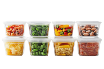 Colorful meal prep containers filled with fresh vegetables, proteins, and grains for healthy eating,cut out 