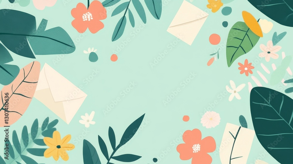 Poster spring flat lay elements modern design graphic arrangement colorful background aesthetic perspective