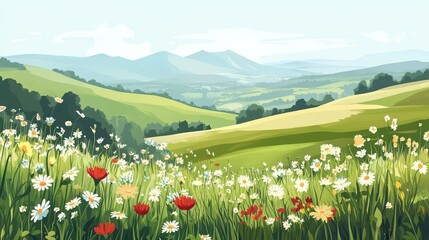 Fototapeta premium Breathtaking countryside landscape rolling hills nature photography serene environment wide-angle view tranquility and beauty