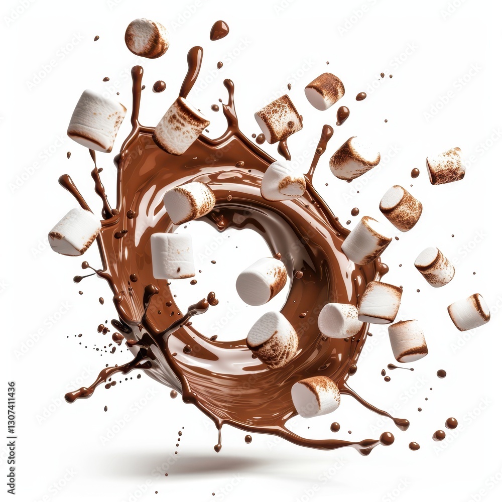 Aufkleber circular splash of hot chocolate with marshmallows captured in dynamic freeze frame