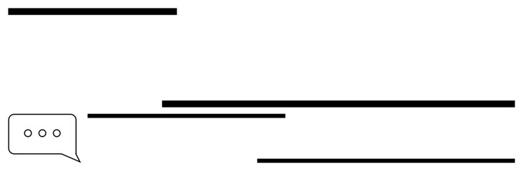 Chat bubble with three dots alongside horizontal lines, symbolizing conversation, messaging, information exchange, social interaction, communication design, and digital connectivity. Ideal for modern