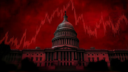 Capitol building, economic crisis, red sky
