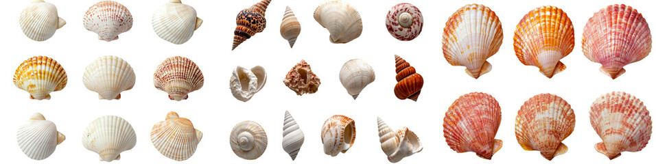 Obraz premium An isolated collection of seashells is set against a transparent background