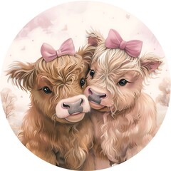 there are two cows with pink bows on their heads