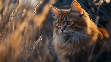 there is a cat that is sitting in the tall grass