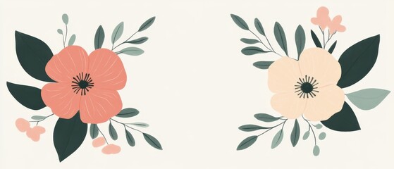 Obraz premium Minimalistic floral flat lay natural setting digital art elegant composition aesthetic view clean design