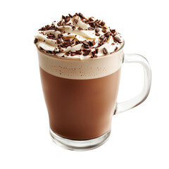 Rich chocolate coffee topped with whipped cream and chocolate shavings