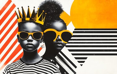 there are two girls wearing sunglasses and a crown on their head