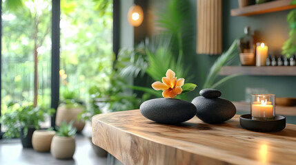 Spa serenity stones, flower, candle