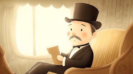 there is a cartoon man sitting in a chair reading a book