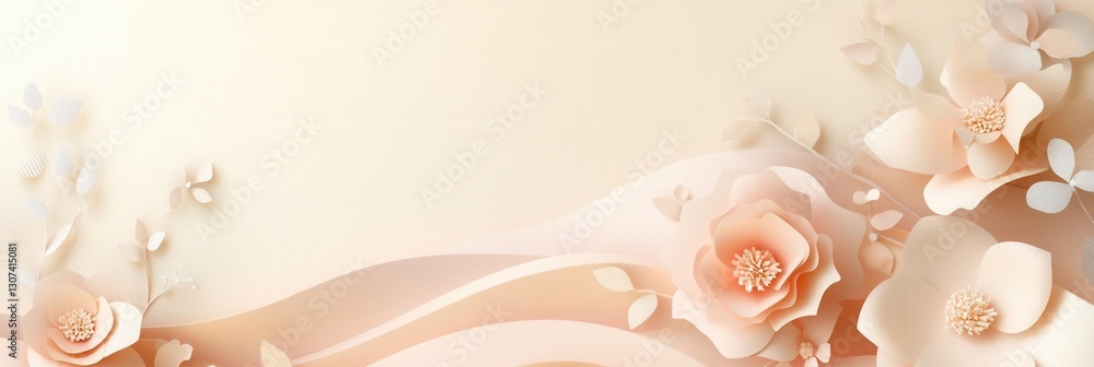 Poster delicate paper art background featuring pastel flowers and layered textures for elegant design proje