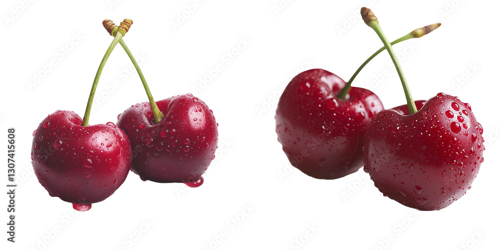 Aufkleber isolated red cherries appear on a transparent background, a creation of generative ai
