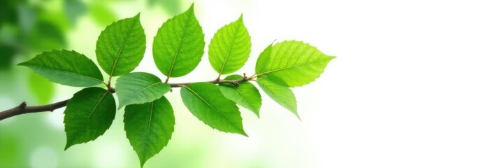 Fototapeta premium Large leaves on a branch against a white background, branches, greenery, foliage