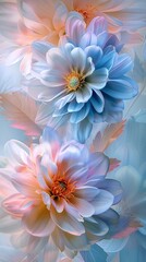 Obraz premium Gently pink flowers of anemones outdoors in summer spring close-up on turquoise background with soft selective focus. Delicate dreamy image of beauty of nature.