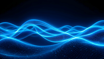 Serene Blue Digital Waves Flowing Across A Dark Backdrop, A Mesmerizing Digital Seascape Of Light And Form