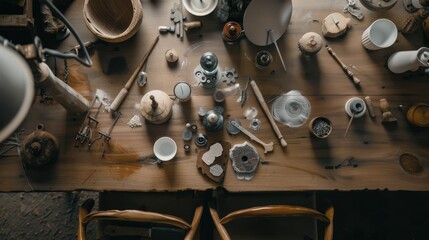 Intricate Workstation with Delicate Metal Pieces and Tools