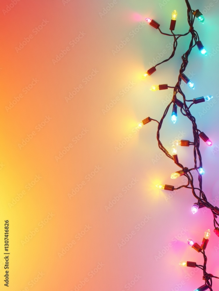 Poster colorful glowing garland in rainbow spectrum adds festive cheer against soft gradient background gen
