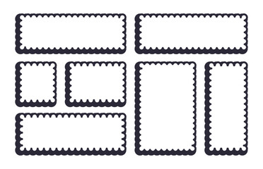 Frames Scalloped Vector Corrugated Bento Grid Shapes Set. Scallop Frame Wavy Retro Stickers Collection. Zig Zag Edge Geometric Borders Tag Boxes. Wiggle Line Design Sign Background. Isolated