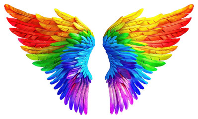 Obraz premium PNG Colorful vibrant rainbow feathered wings