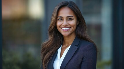 Fototapeta premium Confident smiling woman in business attire smiling for portrait