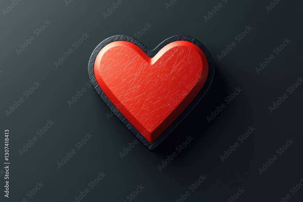 Poster elegant red heart with textured surface and contrasting black border set against a dark background c