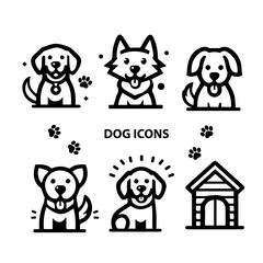 Dog Icons Vector Set. Dog head, paw, dog house. Logo mascot.