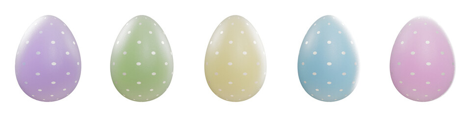 Colorful Easter eggs in pastel shades on an isolated background. 3d rendering