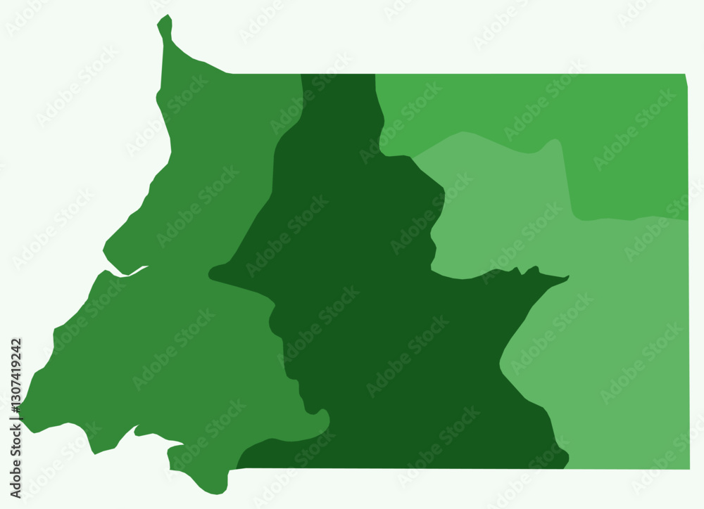 Poster map of equatorial guinea with regions. just a simple country border map with region division. green 