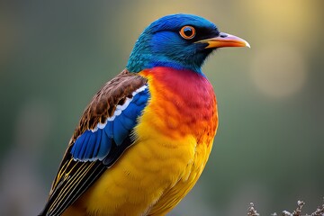 Obraz premium Vibrant Colorful Bird Close-up with Detailed Feathered Patterns