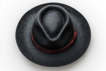 Elegant black fedora with a maroon band perfect for adding a touch of vintage charm to your look Fashionable accessory for any occasion