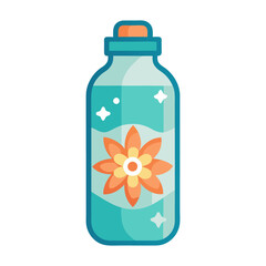 Aesthetic-water-bottle-with-a-flower-sticker. Vector bottle of water