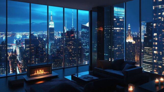 Luxurious penthouse with skyline view.