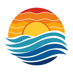 Sunset-over-ocean-waves., vector illustration of an abstract background