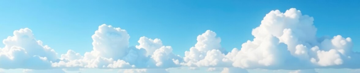 Fluffy white clouds drift lazily across the blue sky, peaceful, fluffy, white