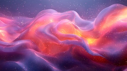 Abstract Flowing Waves of Purple and Orange with Sparkling Highlights