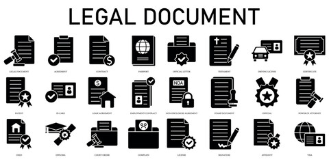 Set of Legal Document Icons or symbols Vector fully editable file.