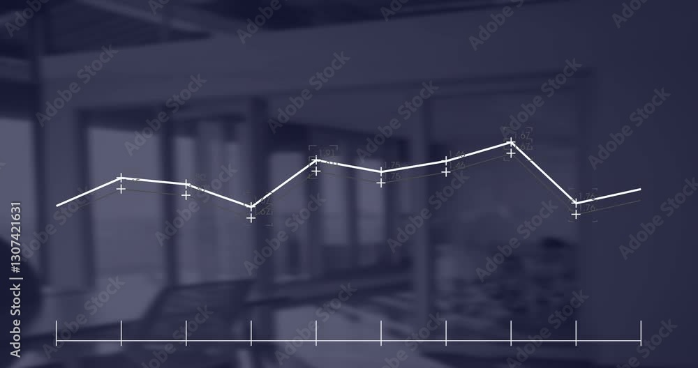 Aufkleber displaying animation of fluctuating data trends over blurred office background