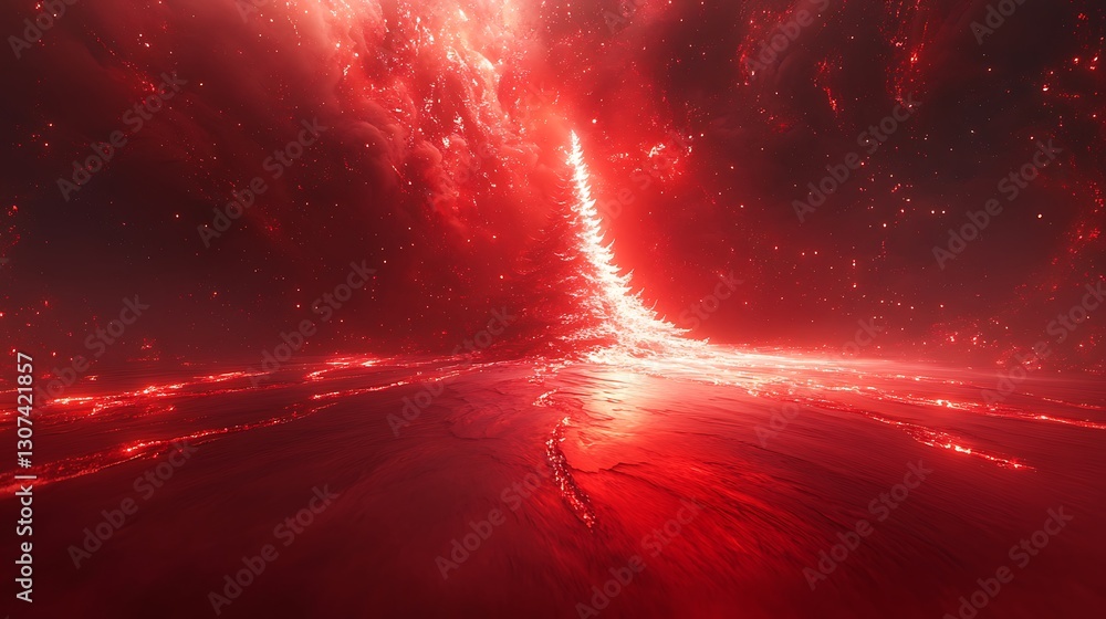 Wall mural red galaxy explosion creating pathway in space